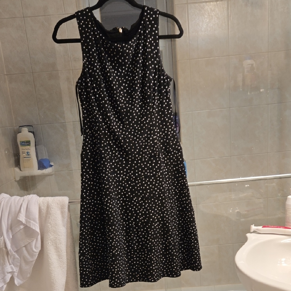 Tommy Hilfiger Black and White Polka Dot Midi Dress